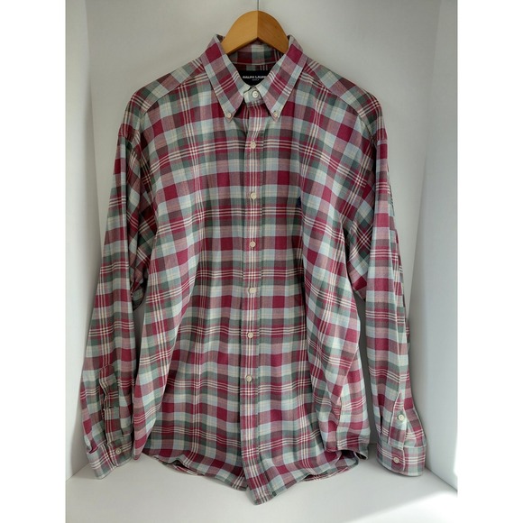 Polo Ralph Lauren Other - Ralph Lauren Golf Tilden Plaid Button Down Mens XL Burgundy Green Long Sleeve